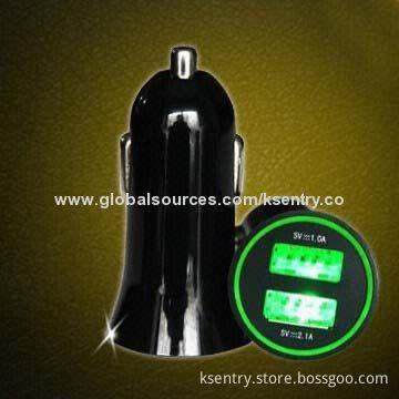 Best Quality 2014 New Accessories/Trumpet Shape Dual USB Car Charger (2.1A) for iPhone and iPad